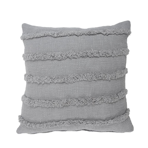 Unbranded Striped Gray Over Tufted Solid 20 in. x 20 in. Indoor Throw Pillow