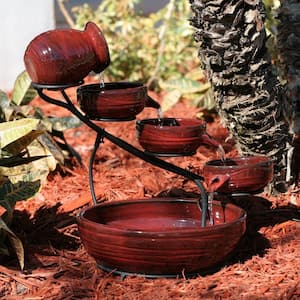 Lava Red Finish Lava Ceramic Solar Cascade Fountain