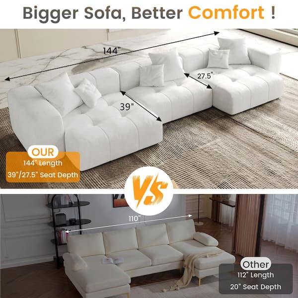 Minimalism Loveseat, 105 in. 2-Piece Linen Fabric Modular Sectional Sofa, Deep Seat Cloud Couch in White for Office