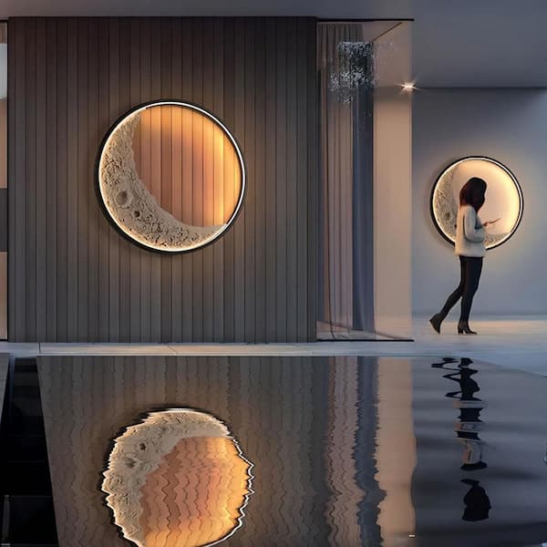 25 in. H 3D Aluminum Moon Indoor and Outdoor Wall Lamp with Remote