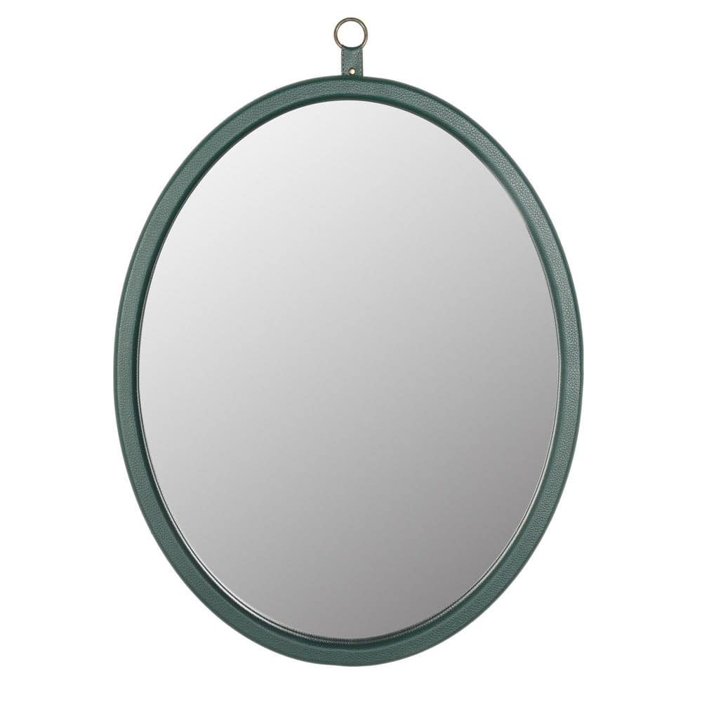 24 in. W x 30 in. H Oval PU Covered MDF Framed Wall Bathroom Vanity Mirror 