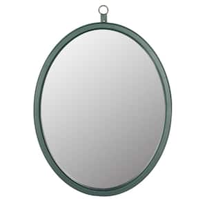 24 in. W x 30 in. H Oval PU Covered MDF Framed Wall Bathroom Vanity Mirror in Green
