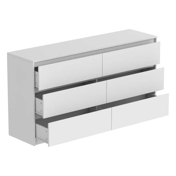FUFU&GAGA 6-Drawers White Wood Chest of Drawer Dresser Cabinet