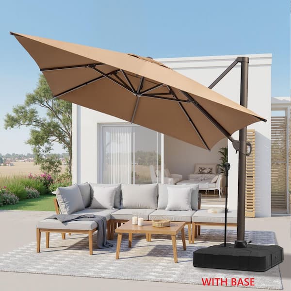 12.5 ft. x 10 ft. Outdoor Aluminum Heavy-Duty 360° Rotation Cantilever Patio Umbrella in Tan with 300 lbs. Wheeled Base