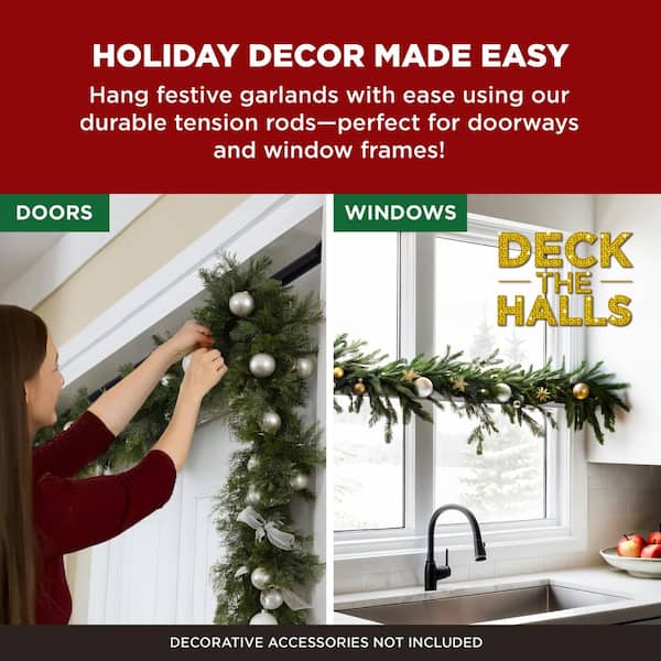 NeverRust Decorative Finial 44 in. - 72 in. Aluminum Adjustable Tension No-Tools Shower Curtain Rod in Black