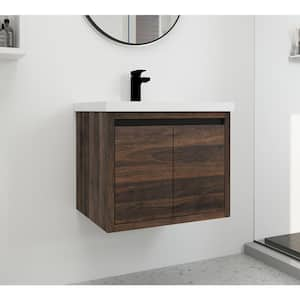 24 in. W x 18.5 in. D x 21 in. H Floating Bath Vanity Set in California Walnut with Resin Vanity Top and White Basin