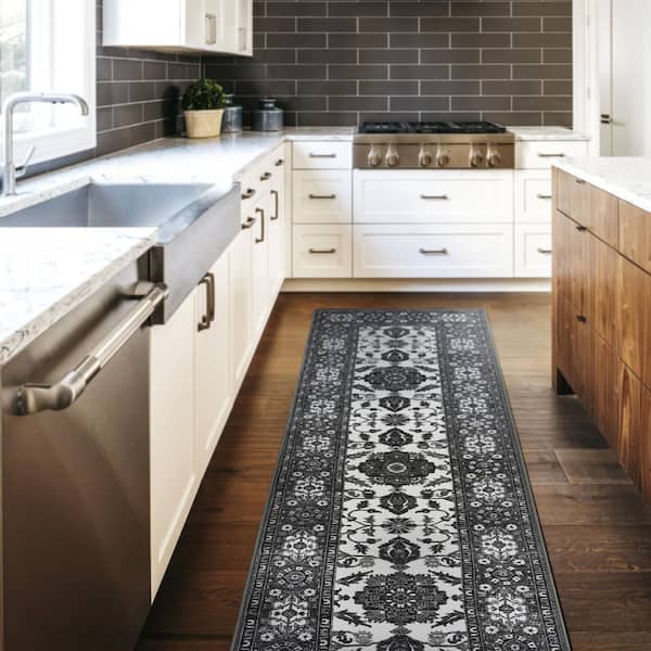 Ramage Grey Medallion 2.5 ft. x 10 ft. Washable Runner Rug