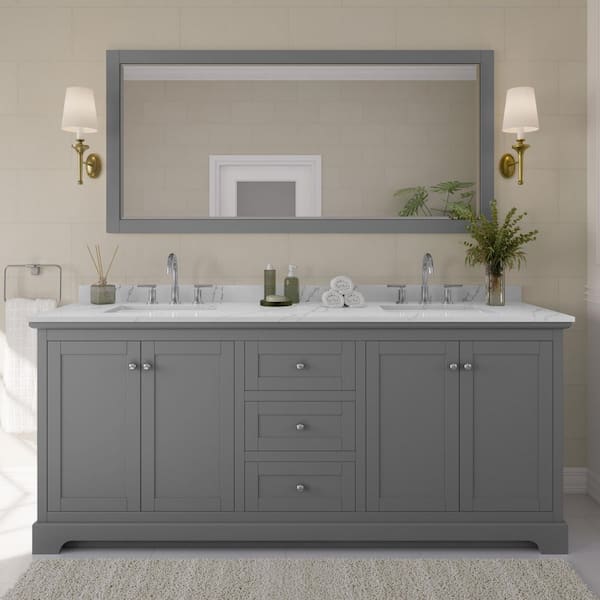 Wyndham Collection Avery 80 in. W x 22 in. D x 35 in. H Double Bath Vanity in Dark Gray with Giotto Quartz Top