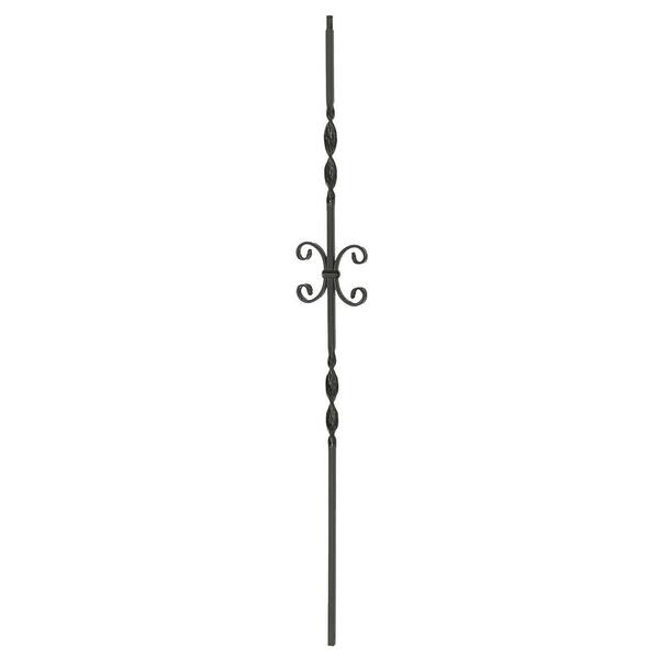 arteferro 44 in. x 1/2 in. x 1/2 in. Smooth Bar Dual Ribbon Twist Scroll Midnight Powder Coated Wrought Iron Metal Stair Baluster