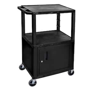 24 in. x 18 in., A/V Utility Cart with 3-Shelves and Cabinet in Black