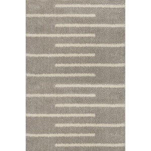 Alaro Berber Gray/Ivory 4 ft. x 6 ft. Stripe Shag Area Rug