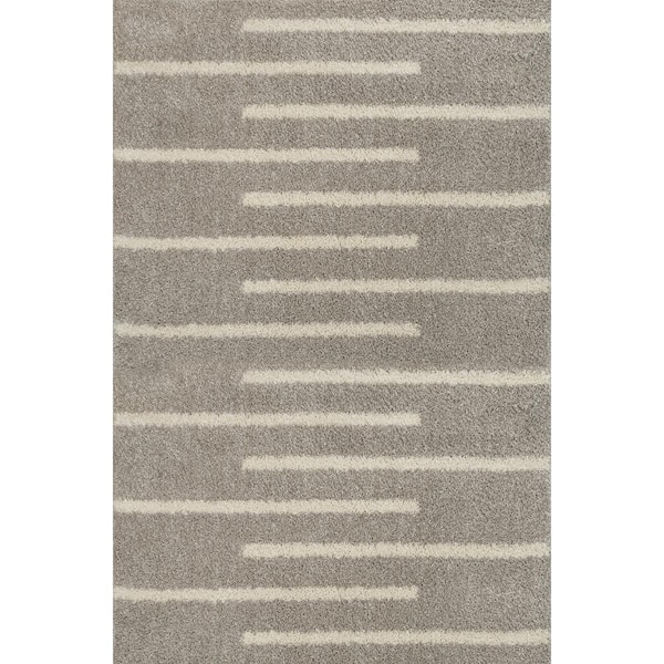 Alaro Berber Gray/Ivory 8 ft. x 10 ft. Stripe Shag Area Rug