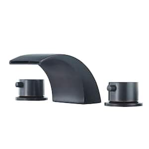8in. Widespread Double-Handle Bathroom Faucet with LED Light Brass Waterfall Sink Vanity Faucets in Oil Rubbed Bronze