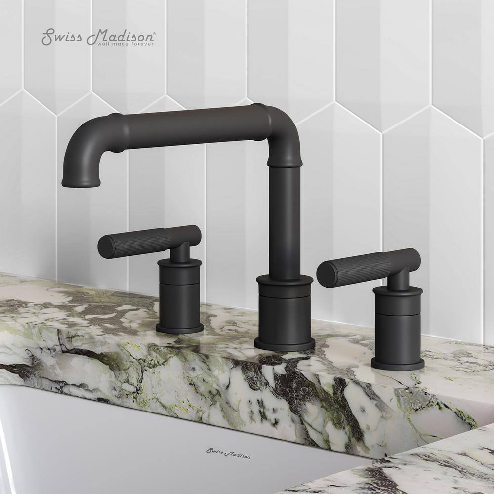 Matte Black Brass Dual Handle Widespread Bathroom Faucet