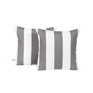 All-Weather Slate Grey and White Stripe Square Outdoor Throw Pillow (2-Pack)