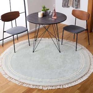 Easy Care Light Blue/Ivory 6 ft. x 6 ft. Machine Washable Border Solid Color Round Area Rug