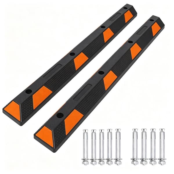 2 Pack Rubber Parking Curb Wheel Stopper, 72 in, Bolt-Down Non-Slip, Reflective Safety Stripes for Garage/Driveway