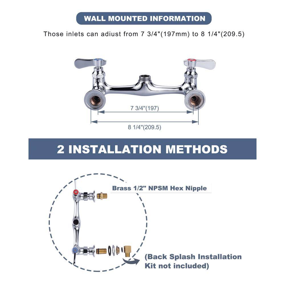 Polished Chrome Double Handle Wall Mount Kitchen Faucet