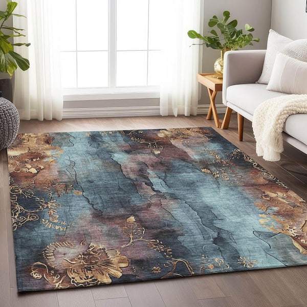 Chantille Machine Washable Indoor/Outdoor Abstract ACN1869 Blue 8 ft. x 10 ft. Accent Rug