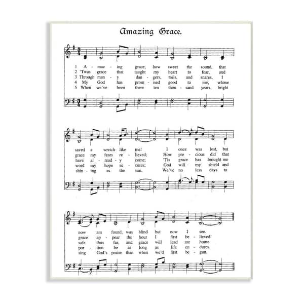 Stupell Industries 12.5 in. x 18.5 in. "Amazing Grace Vintage Sheet Music" by Lettered and Lined Printed Wood Wall Art