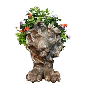 13 in. Graystone Lion Muggly Mascot Animal Statue Planter Holds a 5 in. Pot