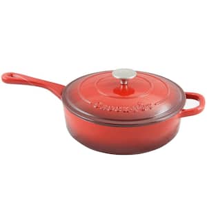 Artisan 3.5 qt. Cast Iron Nonstick Saute Pan in Gradient Red with Lid