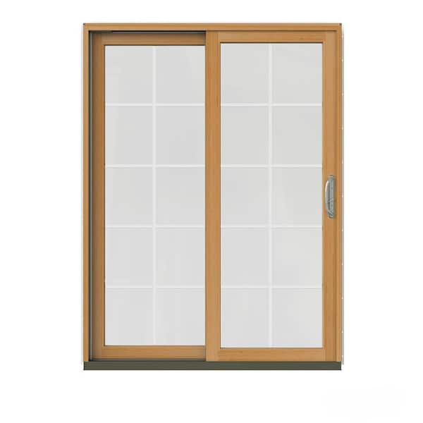 JELD-WEN 60 in. x 80 in. W-2500 Contemporary Vanilla Clad Wood Left-Hand 10 Lite Sliding Patio Door w/Stained Interior