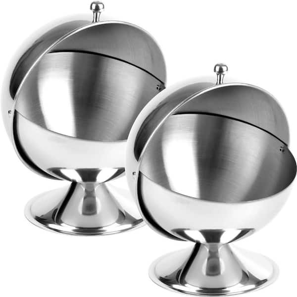 16 fl. oz. Stainless Steel Sugar Bowl with Roll Top Candy Jar Cookies Mints Holder Bowl for Kitchen Silver (2-Pack)