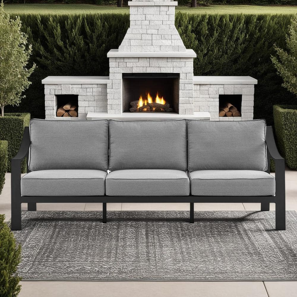 Koda Black Aluminum Outdoor Sofa with Gray Cushions