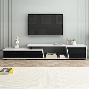 White TV Stand Minimalist Rectangle Extendable Fits TVs up to 75 in. with Drawers and Cabinet