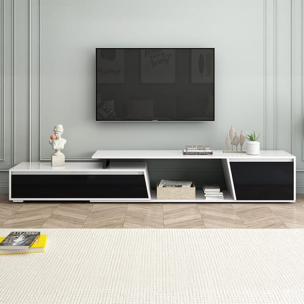 Harper & Bright Designs White TV Stand Minimalist Rectangle Extendable ...