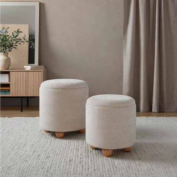 Bacci Natural Wood and Beige Fabric Ottoman Set