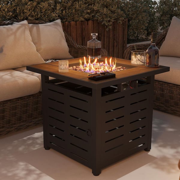 Black Square Ceramic Fire Pit Table 27.9 in. x 28.7 in. Propane Gas with Cover and Lava Rocks 50,000 BTU