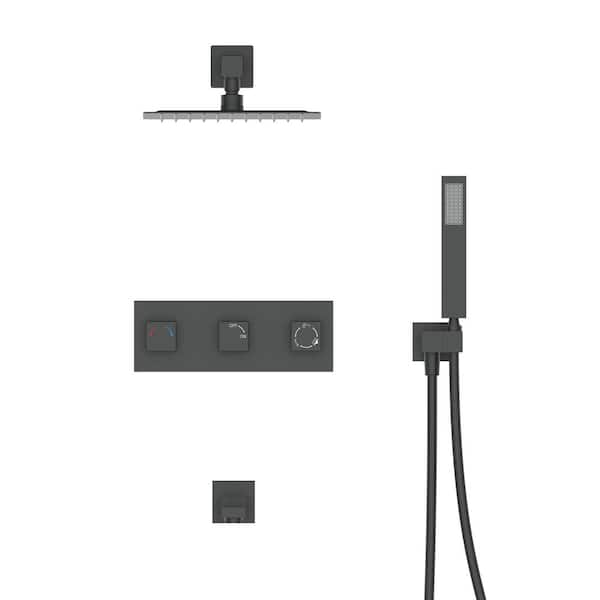 Tahanbath Triple Handles Single-Spray Shower 1-Spray Shower Faucet 1.8 GPM with 360 Degree Swivel Features in. Matte Black