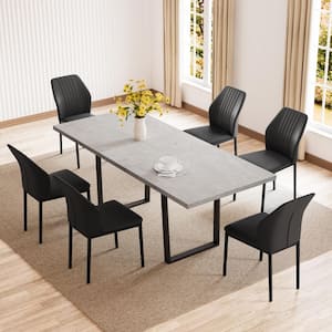 7-Piece Set of 6-Black Chairs and Retractable Dining Table, Dining Table Set, Dining Room Set with 6-Modern Chairs
