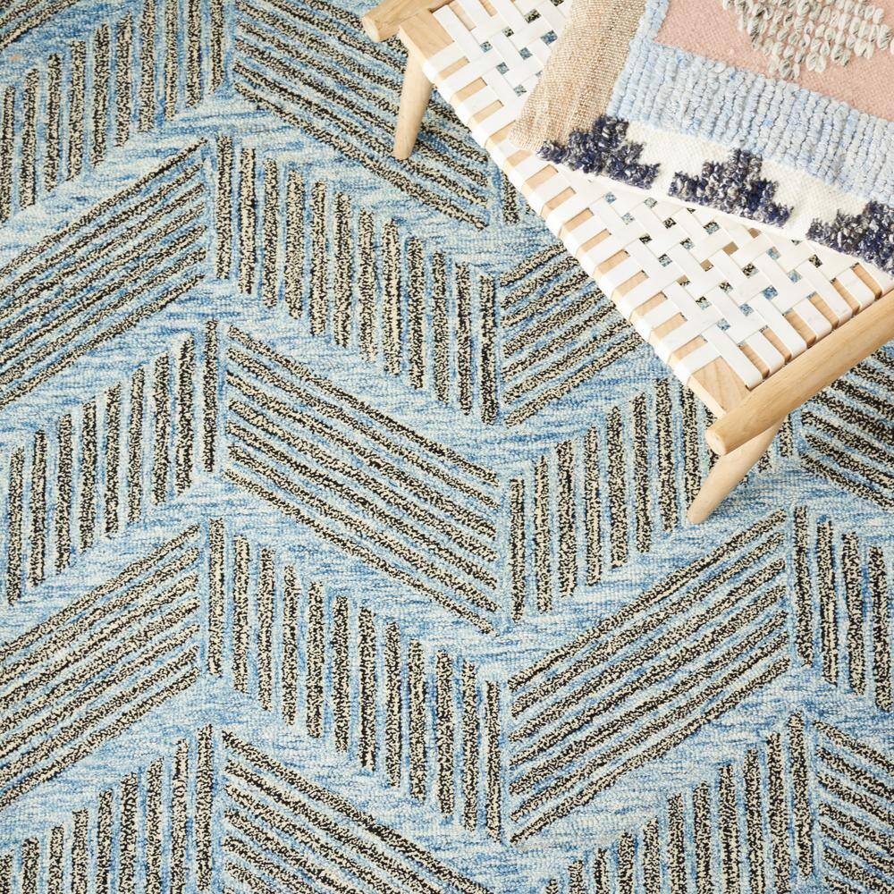 Elegant Hand-Tufted Wool Square Rug in Blue and Black