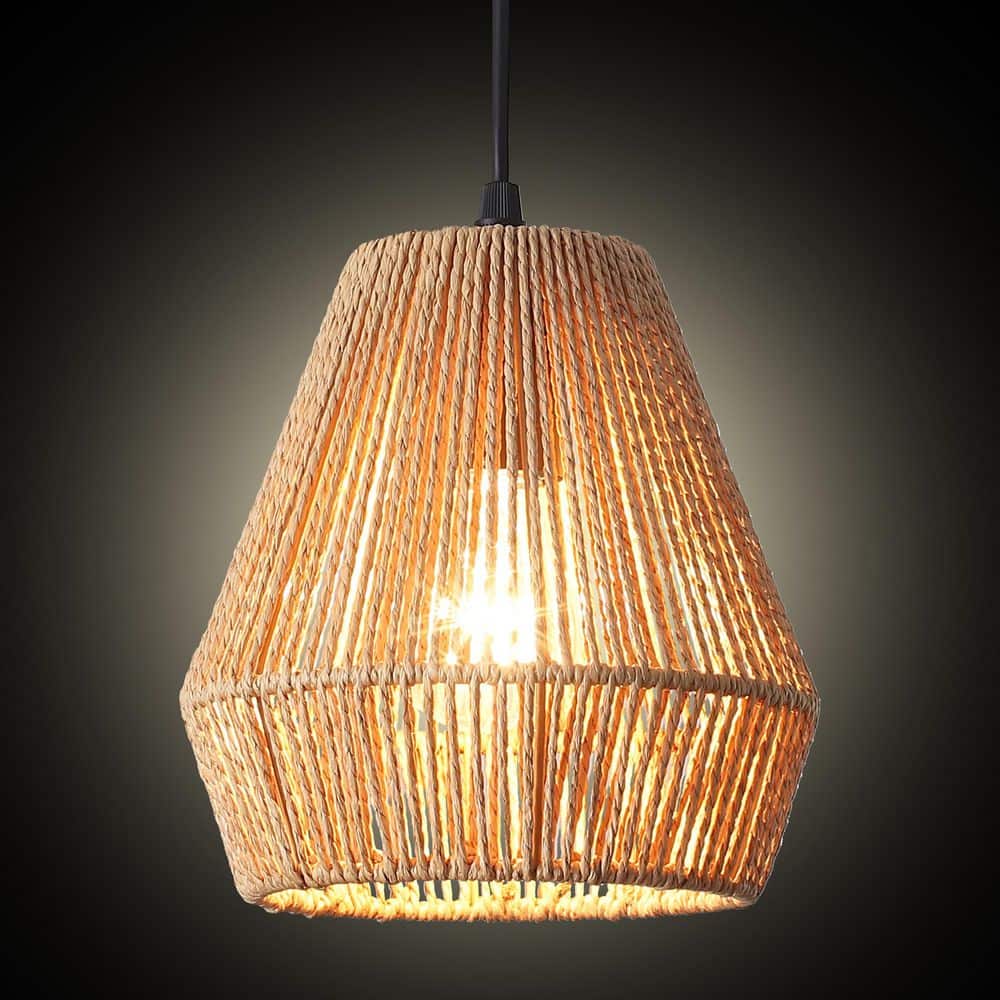(Set of 3) 60-Watt 1-Light Black Metal Pendant Light Fixture with Tapered Woven Brown Rattan Shade for Kitchen Island price history on PriceWatchPro