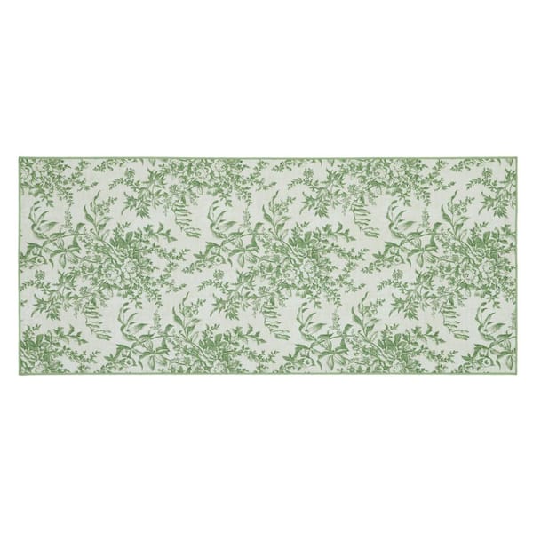 Laura Ashley Bedford Floral Chenille Sage Ivory 2 ft. x 5 ft. Polyester Runner Rug