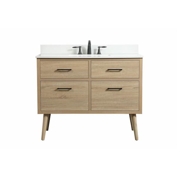 Unbranded Simply Living 42 in. W x 22 in. D x 33.5 in. H Bath Vanity in Mango Wood with Ivory White Engineered Marble Top