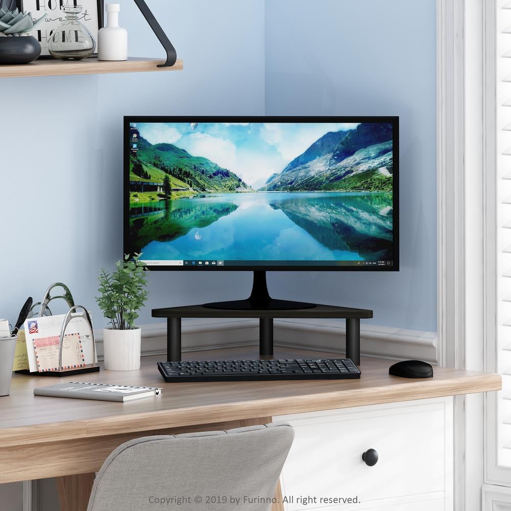 Espresso and Black Wood Corner Monitor Riser Stand