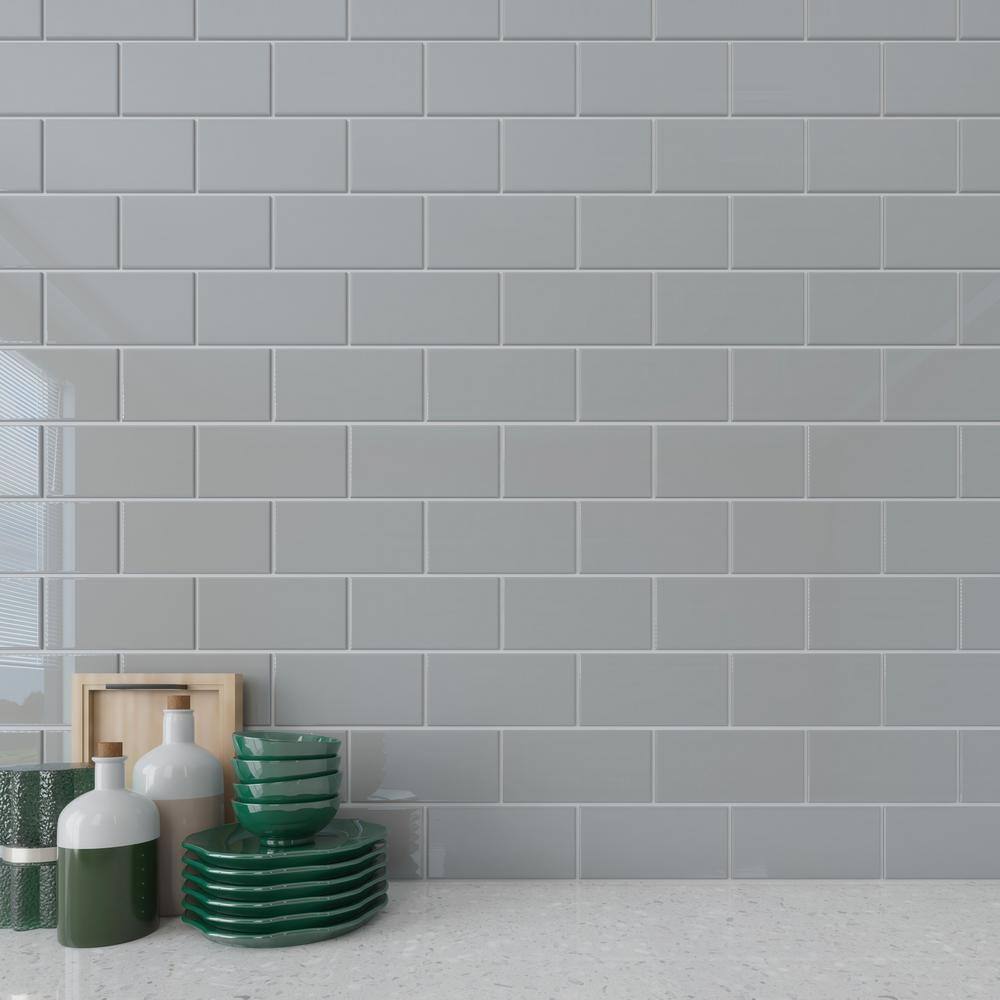 Gray 4x12 Glass Subway Wall Tile