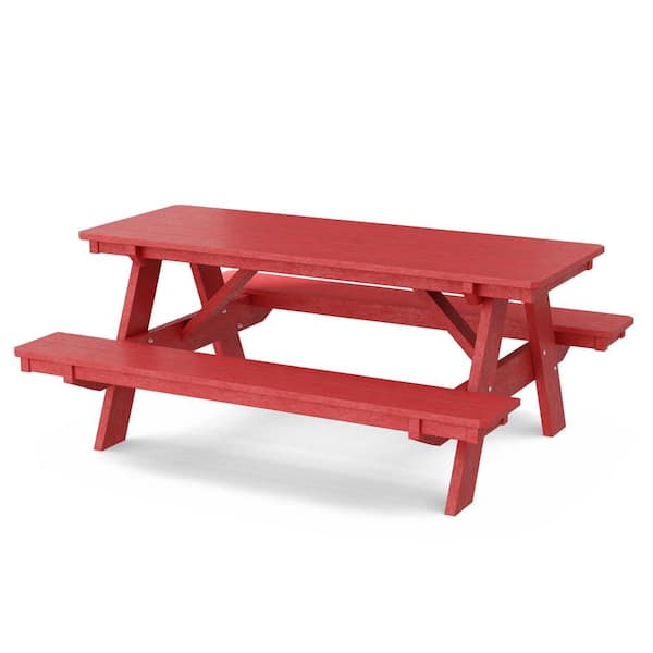 Wildridge Heritage 72 in. Cardinal Red Rectangle HDPE Plastic Picnic Table Seats 6 People