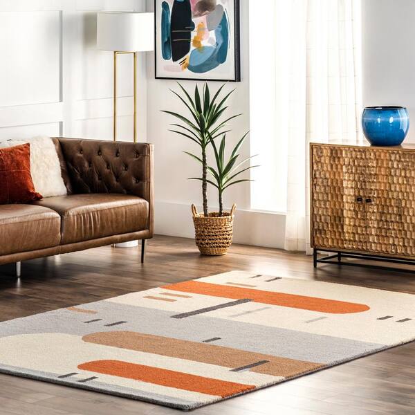 Cori Wool Abstract Contemporary 5 ft. x 8 ft. Peach Indoor Area Rug