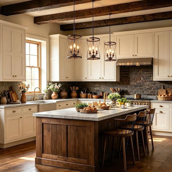Farmhouse Chandelier Bronze Industrial 3-Light Drum Cage Candlestick Dining Room High Ceiling Pendant Chandelier