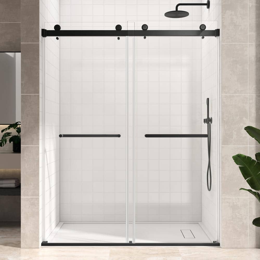 43-48 in. W x 76 in. H Frameless Double Sliding Shower Door in Matte Black with 5/16 in. (8mm) Clear Glass price history on PriceWatchPro