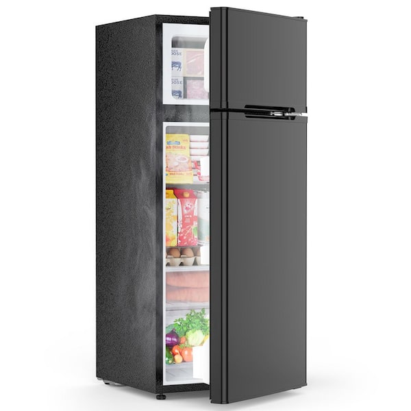 18.31 in. 4.5 Cu. Ft Mini Fridge with Freezer and Adjustable Removable Glass Shelves with Reversible Door in Black