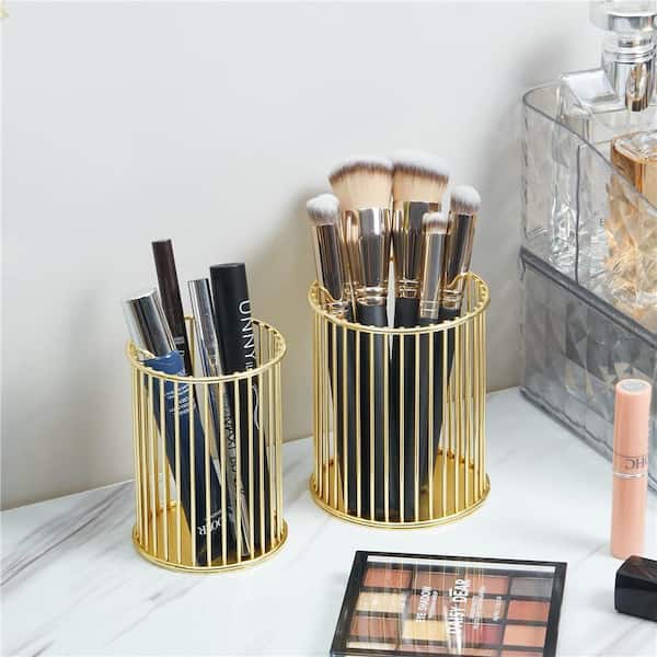 Aoibox 2-Pack Metal Pen Holder Desk Organizer Gold Makeup Brush