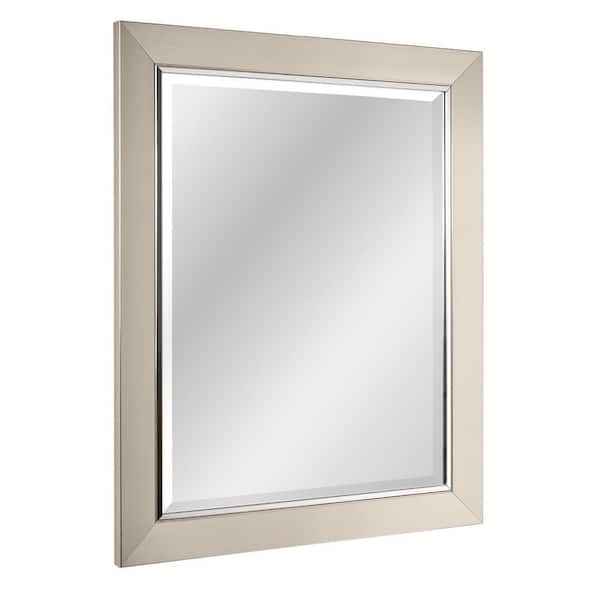 Deco Mirror 27.5 in. W x 33.5 in. H Framed Rectangular Beveled Edge Bathroom Vanity Mirror in Brush Nickel