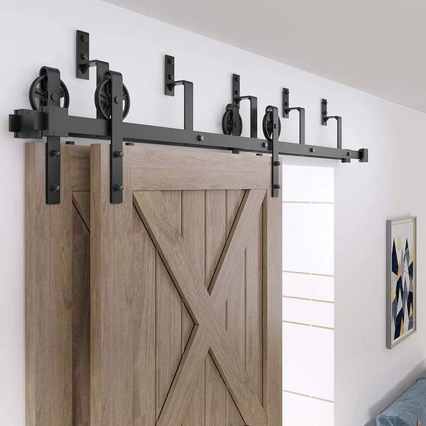 Winsoon 14 Ft 168 In Black Sliding Bypass Barn Door Hardware Track Kit For Double Doors With Non Routed Floor Guide Gcm3895 Winsoon 14 Ft 168 In Black Sliding, Double Bypass Sliding Barn Doors Canada