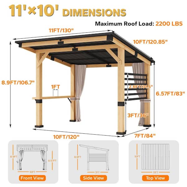 JOYSIDE 11 ft. x 10 ft. Upgraded Solid Cedar Wood Outdoor Patio